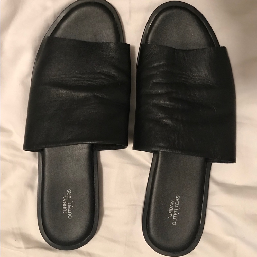 Black Leather Slip On Mules
